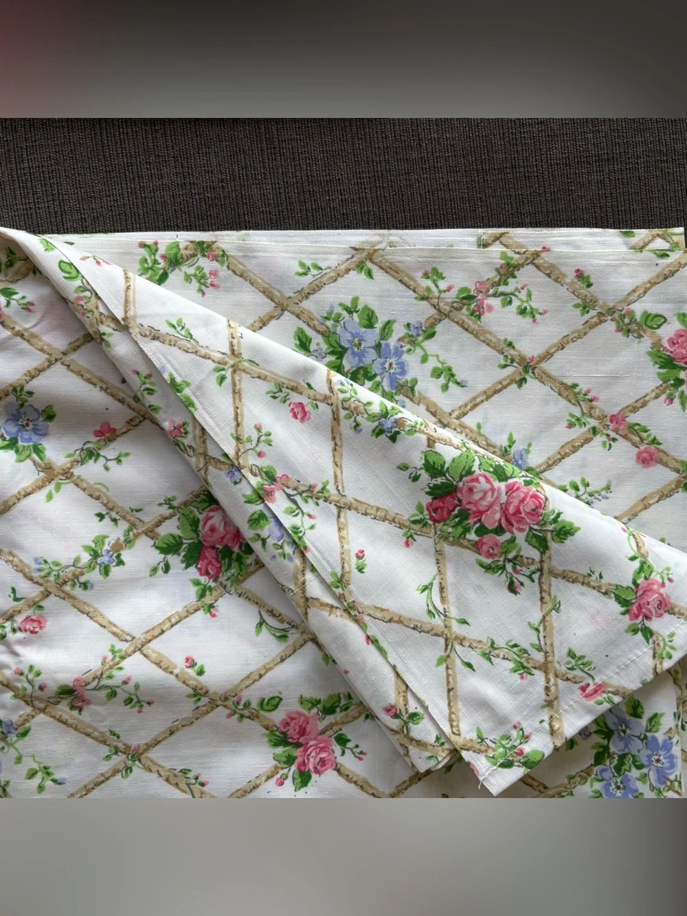 Vintage 1980s Martex Gazebo Twin Flat Sheet No Iron Percale Floral Trellis 66x96